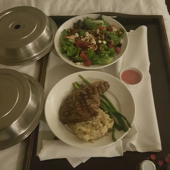 323 Bistro - Room service salad and steak. - New American Near Me - Commerce, California