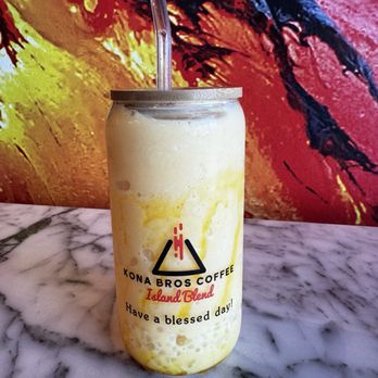 Kona Bros Coffee - Mango Sticky Rice smoothie in my reusable glass cup. - Coffee & Tea Near Me - Las Vegas, Nevada Kona Bros Coffee - Mango Sticky Rice smoothie in my reusable glass cup. - Coffee & Tea Near Me - Las Vegas, Nevada