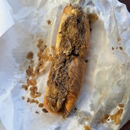 Full view of a double double meat and cheese cheesesteak with mushrooms!
