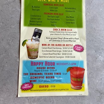 Chuy's - Menu - Bars Near Me - Houston, Texas