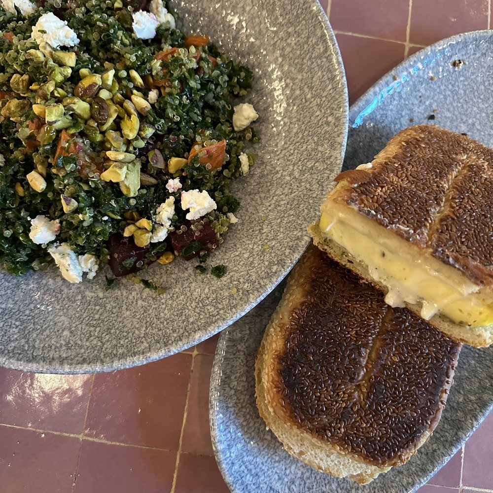 K'Far - Kale with Quinoa, Beets, Goat Cheese and Pistachio, Jerusalem Bagel Egg and Cheese - Breakfast & Brunch Near Me - Brooklyn, New York