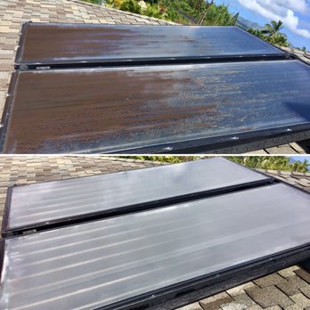 All Kine Pro Services - Before and after water solar panel cleaning. 25% hotter water - Window Washing Near Me - Kapaa, Hawaii All Kine Pro Services - Before and after water solar panel cleaning. 25% hotter water - Window Washing Near Me - Kapaa, Hawaii