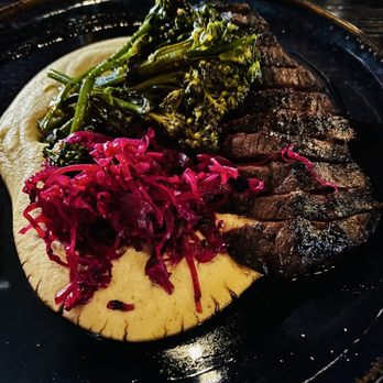 The Bellwether - Strip Steak: broccolini, potato mille feuille, creme fraiche, chimichurri - Cocktail Bars Near Me - St. Louis, Missouri