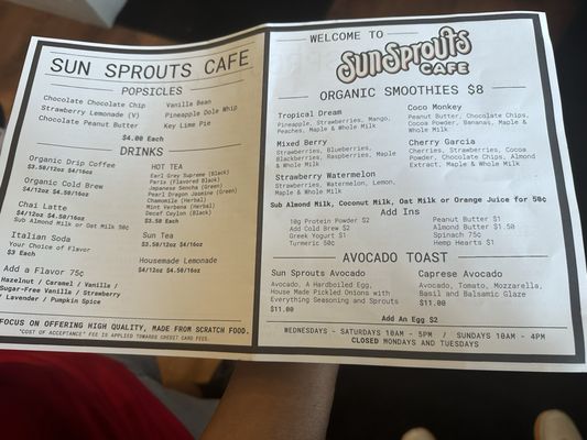 Menu photo 1 Sun Sprouts Cafe Waynesville, OH Menu photo 1 Sun Sprouts Cafe Waynesville, OH