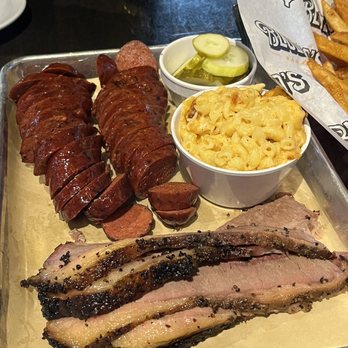 Bludso's BBQ - Hot Texas Red Hot (Beef Link)Lean Brisket - 1/2 lb. Mac & Cheese - Pint Pickles - Barbeque Near Me - Los Angeles, California Bludso's BBQ - Hot Texas Red Hot (Beef Link)Lean Brisket - 1/2 lb. Mac & Cheese - Pint Pickles - Barbeque Near Me - Los Angeles, California