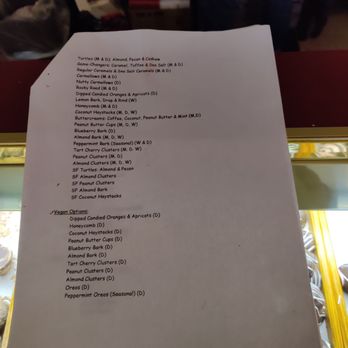 Annabelle's Chocolate Lounge - Vegan menu listed on bottom of sheet - Desserts Near Me - El Dorado, California