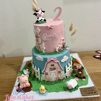 Tutu’s Cakes - This is a 2 tier cake serving 30 people. The animals are toys but we have the skill level to make them edible if you would like. - Custom Cakes Near Me Tutu’s Cakes - This is a 2 tier cake serving 30 people. The animals are toys but we have the skill level to make them edible if you would like. - Custom Cakes Near Me