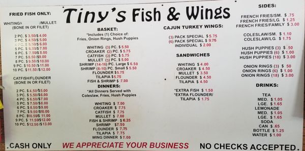 Menu photo 2 Tiny's Fish and Wings Newberry, SC Menu photo 2 Tiny's Fish and Wings Newberry, SC
