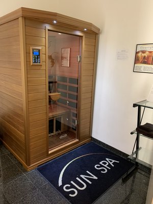 Infrared Sauna - The Infrared Sauna is a natural heat therapeutic treatments which uses Far infrared heat energy (FIR) that penetrate twice as deep as other heat sources to target toxins and cellulite trapped in pockets below the surface of the skin. Using the body's natural cooling system, the deep heat treatment stimulates metabolism and helps reduce cellulite, burn calories, remove stored toxins, increase weight loss and contour one's body. Simultaneously, the deep penetrating heat will help relieve chronic pain, improve joint mobility and increase blood circulation. Infrared Sauna - The Infrared Sauna is a natural heat therapeutic treatments which uses Far infrared heat energy (FIR) that penetrate twice as deep as other heat sources to target toxins and cellulite trapped in pockets below the surface of the skin. Using the body's natural cooling system, the deep heat treatment stimulates metabolism and helps reduce cellulite, burn calories, remove stored toxins, increase weight loss and contour one's body. Simultaneously, the deep penetrating heat will help relieve chronic pain, improve joint mobility and increase blood circulation.