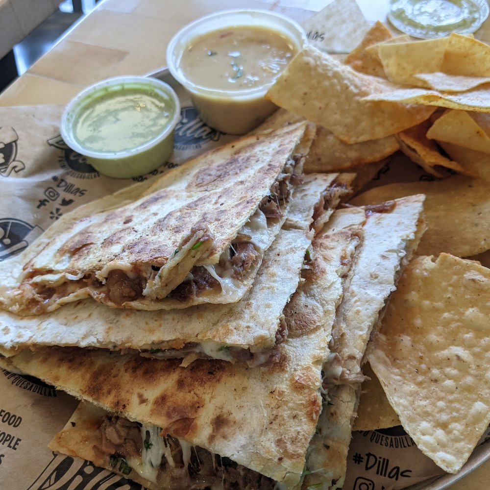 Dillas Quesadillas - Lone star (gorilla size) with chips & queso - Mexican Near Me - Denton, Texas Dillas Quesadillas - Lone star (gorilla size) with chips & queso - Mexican Near Me - Denton, Texas