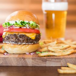Paul Martin's American Grill - Bistro Cheeseburger featuring grass-fed Angus and Tillamook cheddar cheese