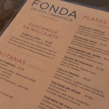 Fonda On 12th - Menu - Mexican Near Me - Nashville, Tennessee