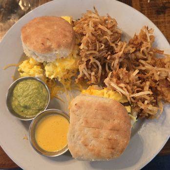 Seven Mile Cafe - This was the plate on the menu. That green sauce and the hollandaise sauce was bomb.com! - Breakfast & Brunch Near Me - Mesquite, Texas