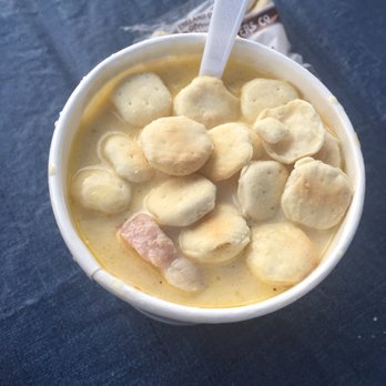Happy Clam Shack - Clam chowder (I think there is bacon or some other meat in this). - Seafood Near Me - Bar Harbor, Maine Happy Clam Shack - Clam chowder (I think there is bacon or some other meat in this). - Seafood Near Me - Bar Harbor, Maine