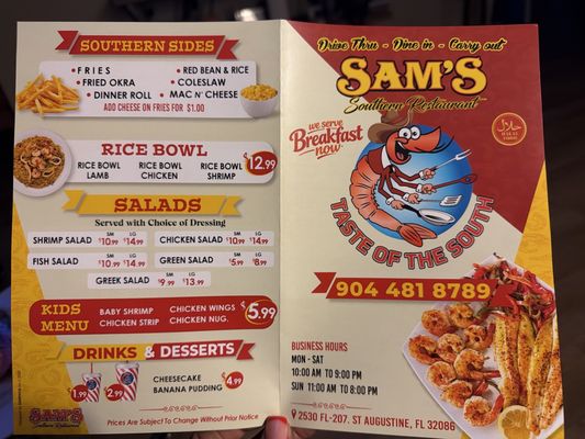 Menu photo 4 Sam's Southern Restaurant St. Augustine, FL
