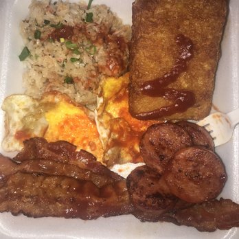 Alakea Steak - Hash brown breakfast w/Portuguese sausage, bacon, and fried rice (with lots of sriracha) - Korean Near Me - Honolulu, Hawaii Alakea Steak - Hash brown breakfast w/Portuguese sausage, bacon, and fried rice (with lots of sriracha) - Korean Near Me - Honolulu, Hawaii