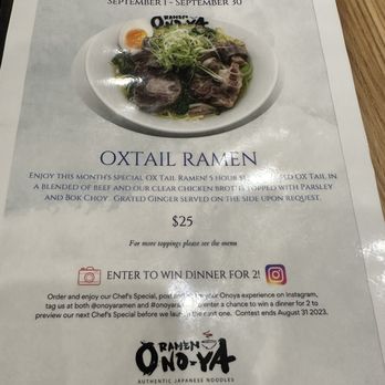 Onoya Ramen - Oxtail ramen special for the month - Ramen Near Me - Honolulu, Hawaii Onoya Ramen - Oxtail ramen special for the month - Ramen Near Me - Honolulu, Hawaii
