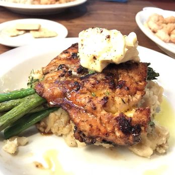 Fish City Grill - Blackened black drum with blue cheese butter atop caramelized onion mashed potatoes and red chili asparagus. Amazing! - Seafood Near Me - Georgetown, Texas Fish City Grill - Blackened black drum with blue cheese butter atop caramelized onion mashed potatoes and red chili asparagus. Amazing! - Seafood Near Me - Georgetown, Texas