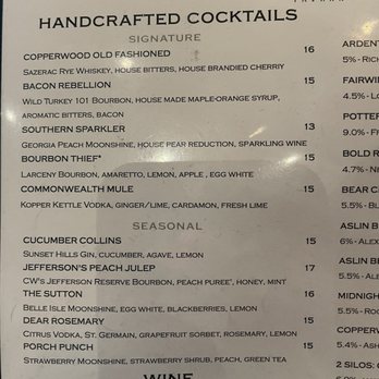 Copperwood Tavern - Cocktail menu - New American Near Me - Arlington, Virginia