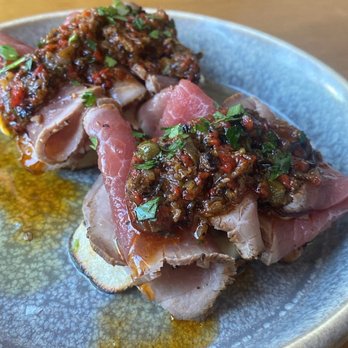 Blue Plate - Smoked Filet Mignon Bruschetta - American Near Me - San Francisco, California