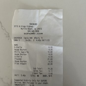 Soho - My joke of a bill from SOHO. - Sushi Bars Near Me - Myrtle Beach, South Carolina Soho - My joke of a bill from SOHO. - Sushi Bars Near Me - Myrtle Beach, South Carolina