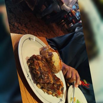 Saltgrass Steak House - BBQ Pork Ribs sweet potato, and a small salad - Steakhouses Near Me - Galveston, Texas