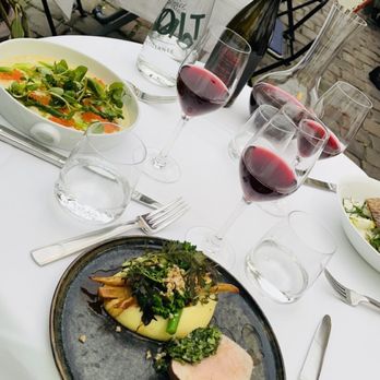 Duck and Fleurie on the patio