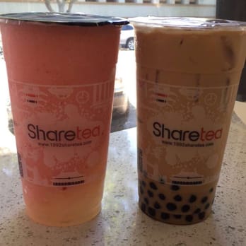 Sharetea - Strawberry Ice Blended with lychee jelly & ice cream & Okinawa Milk Tea with boba. - Coffee & Tea Near Me - Concord, California