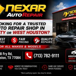 Exterior outside entrance of Nexar Auto Repair - Trusted Auto Repair Shop in Houston near Katy, TX - Houston, Texas Exterior outside entrance of Nexar Auto Repair - Trusted Auto Repair Shop in Houston near Katy, TX - Houston, Texas