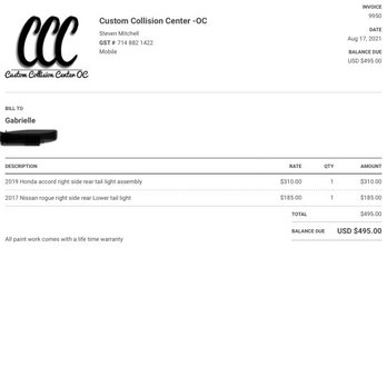 Custom Collision Center-OC - Invoice - Body Shops Near Me Custom Collision Center-OC - Invoice - Body Shops Near Me