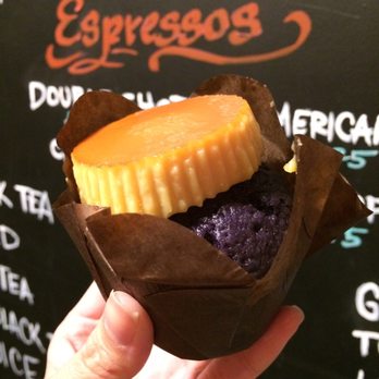 Cafe 86 - Ube flan cupcake. Dense. Not too sweet. - Desserts Near Me - Artesia, California