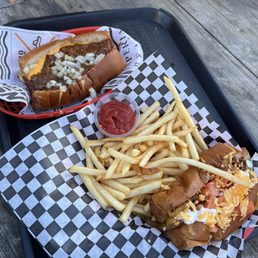 Chili Cheese Hot Dog and Sonoran Hot Dog Chili Cheese Hot Dog and Sonoran Hot Dog