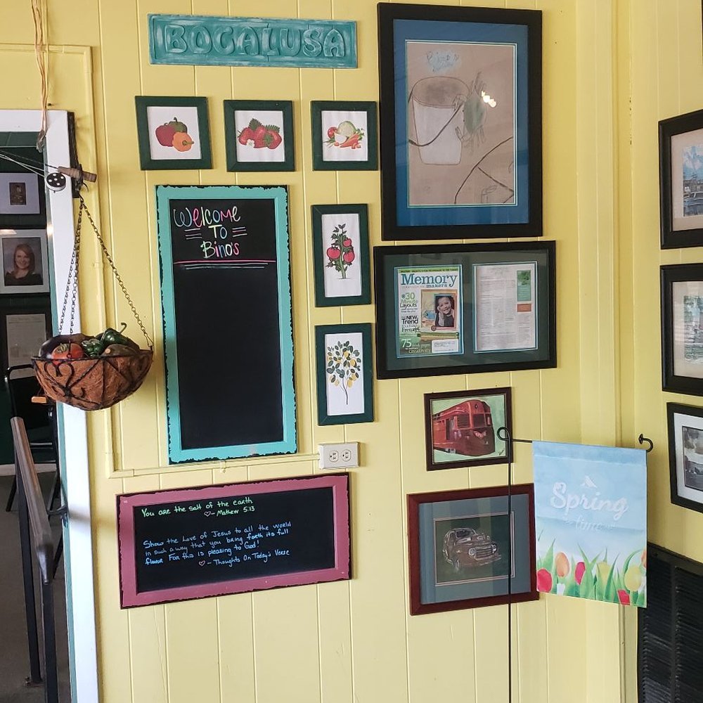 Bino's Seafood Restaurant - a wall of framed art - Seafood Near Me - Bogalusa, Louisiana Bino's Seafood Restaurant - a wall of framed art - Seafood Near Me - Bogalusa, Louisiana