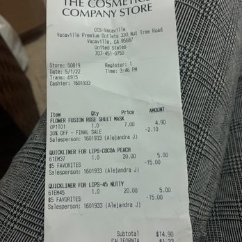 The Cosmetics Company Store - Receipt - Cosmetics & Beauty Supply Near Me - Vacaville, California The Cosmetics Company Store - Receipt - Cosmetics & Beauty Supply Near Me - Vacaville, California