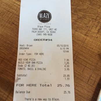 Blaze Pizza - Pretty reasonable for 2 pizzas salad and 2 iced teas - Salad Near Me - Palm Desert, California
