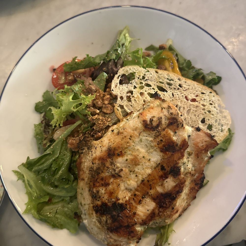 Root And Bone - Salad with sourdough croutons and grilled chicken breast (grilled to perfection) - Southern Near Me - Horse Shoe, North Carolina Root And Bone - Salad with sourdough croutons and grilled chicken breast (grilled to perfection) - Southern Near Me - Horse Shoe, North Carolina