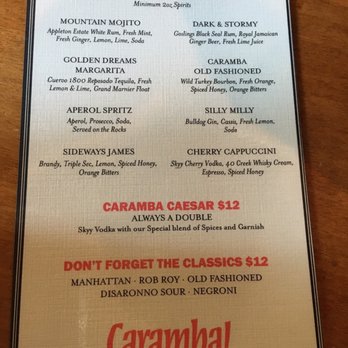Caramba Restaurant - Drink Menu - Italian Near Me - Whistler, British Columbia