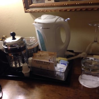 Hotel Sorrento - French press, electric kettle, real black tea, and gasket sealed container of real coffee grounds in our room. - Hotels Near Me - Seattle, Washington