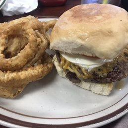 Hamburger and onion rings