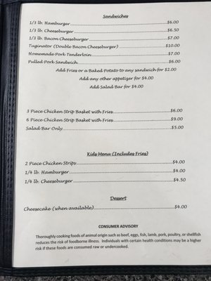 Menu photo 1 Tug's Onawa, IA