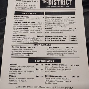The District Bar - Menu page 1 - Gastropubs Near Me - Spokane, Washington
