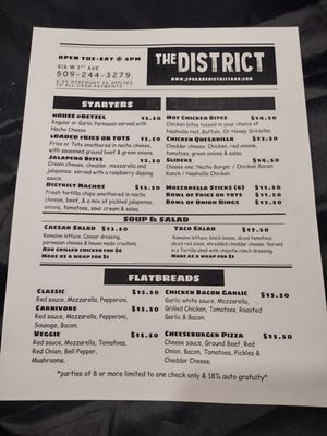 Menu photo 2 The District Bar Spokane, WA