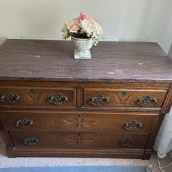 Finders Keepers Consignment & Boutique - Turn of the century marble top oak furniture