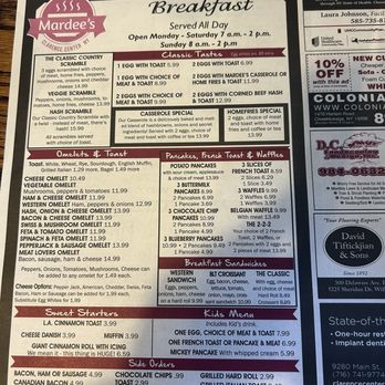 Mardee's - Breakfast Menu - Diners Near Me - Clarence Center, New York