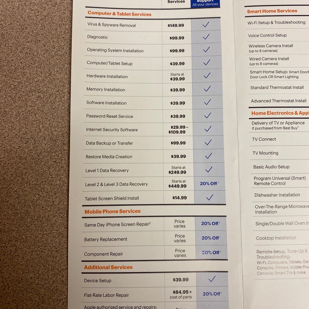 In store services In store services