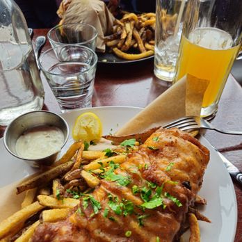 Sharps Roasthouse - Fried haddock and fries,  salmon burger and fries. - American Near Me - SeaTac, Washington
