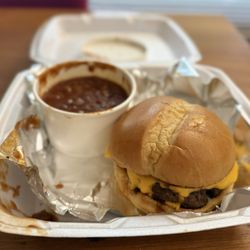 Sweet Caroline’s Kitchen & Cocktails - Kids cheeseburger and baked beans