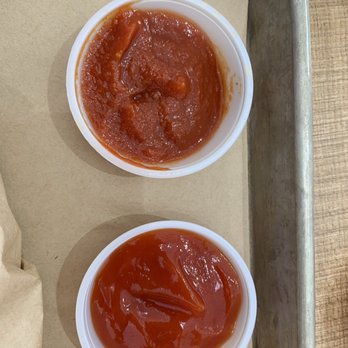 Calibur - Top: house ketchup (similar to tomato pasta sauce); Bottom: simple ketchup - Burgers Near Me - San Francisco, California