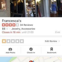 Francesca's - Stopped by to do some shopping and as you can see even after I wrote my review they are not officially closed yet according to Yelp.
