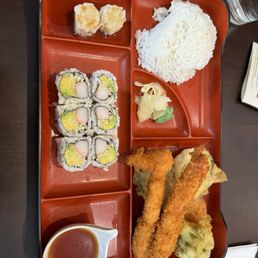 Lunch Chicken Tempura Bento Box. Comes with soup or salad too! Lunch Chicken Tempura Bento Box. Comes with soup or salad too!